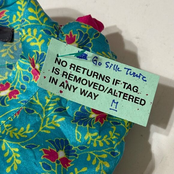 Go Silk Floral Paisley Tunic Top Button Shirt Colorful Hippie Boho 3/4 Sleeve M - Picture 8 of 11